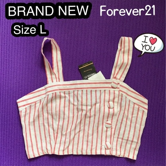 NEW Forever 21 F21 Women linen stripe crop top L & matching button down - Picture 2 of 16